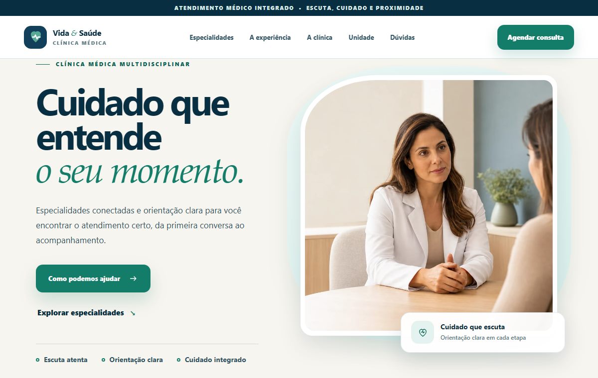 Página inicial do projeto conceitual Vida e Saúde